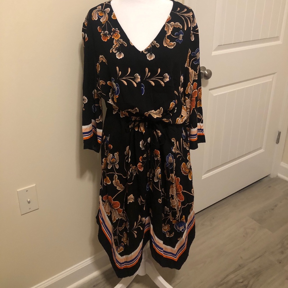 MSK Black Dress with Floral Accents